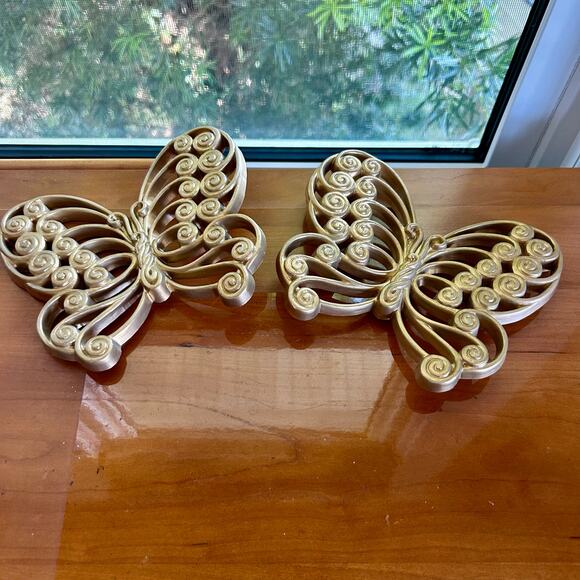 Set of 2 Vintage Burlwood MCM Butterfly Wall Hangings – Retro Swirl Design - Picture 6 of 12